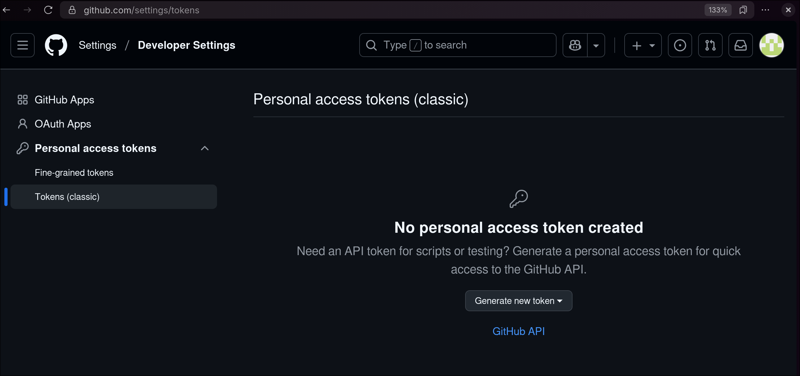 classic github token