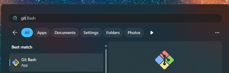 find git bash in start menu